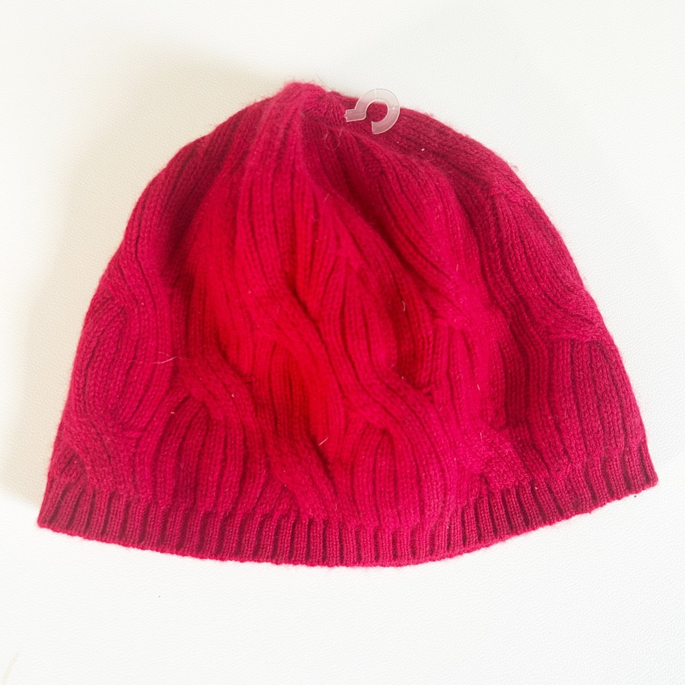 NEW Nordstrom 100% Cashmere Apres Ski Winter Cable Knit Beanie Hat Red Women OS